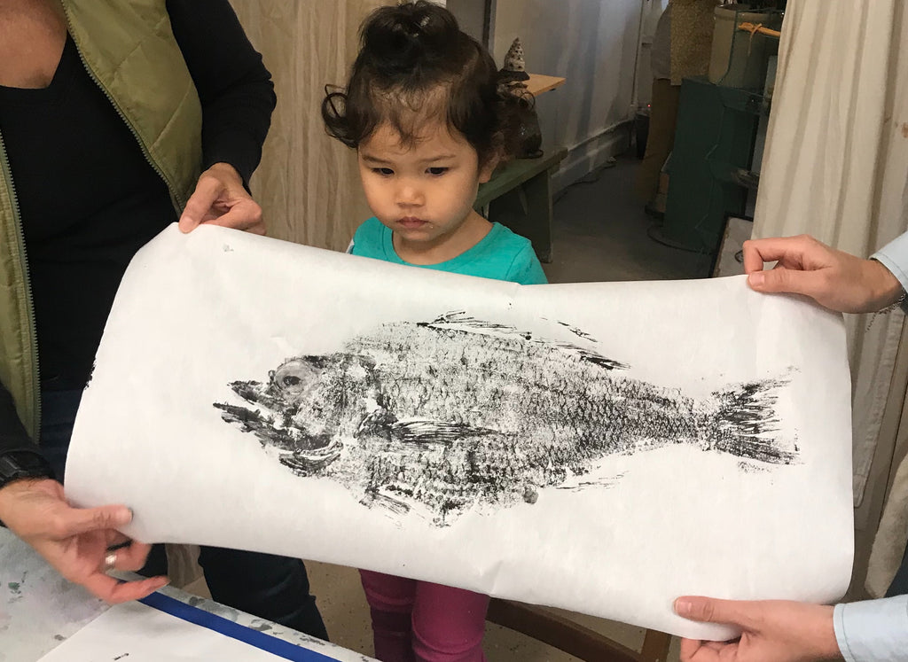Hesley our youngest Gyotaku fish printer at just 2 years old!