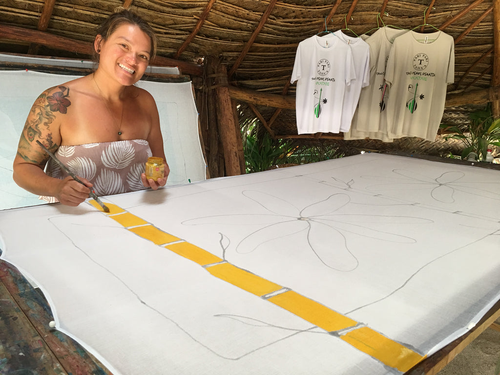Christa Russell painting pareos in huahine