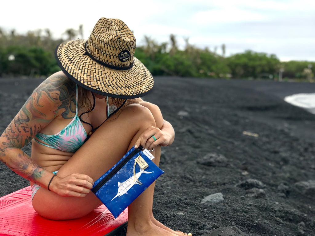 sundot marine and upcycle Hawaii marlin pouch pohoiki beach