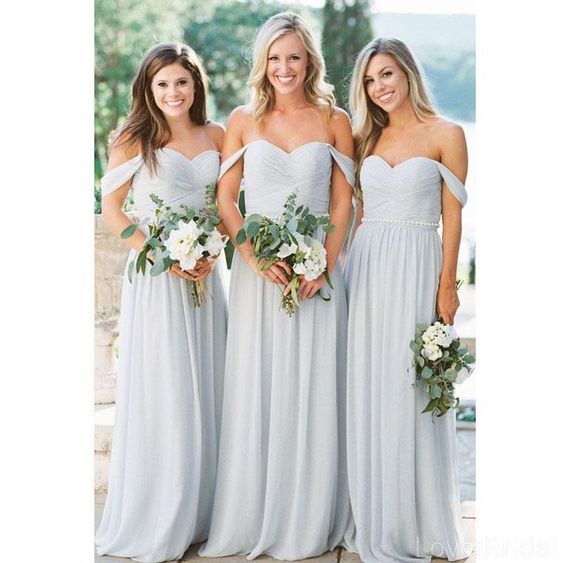 off the shoulder grey bridesmaid dresses