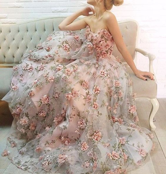 flower applique prom dress