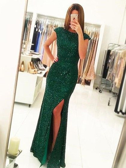 green sparkly long dress