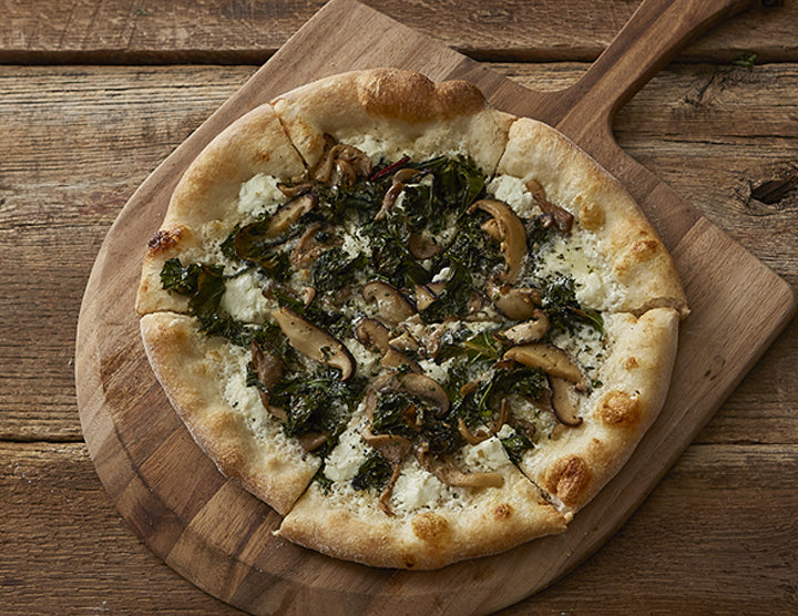 greens and mushroom pizza
