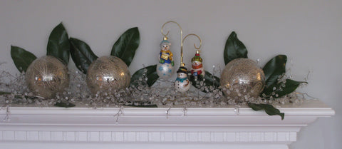 Snowmen & Glitter Swirl Glass Ball Ornaments Mantle Display its-ornamental.com