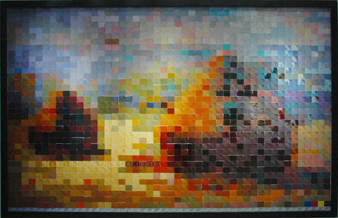 The Haystack After Monet series, conceived for the Venice Biennale, represents the junction of two ideas. The Venetian tradition of creating a mosaic, and the digital camera. It was also inspired by the fact that in 2001, when the series was created, digital cameras sales outnumbered film camera sales.
