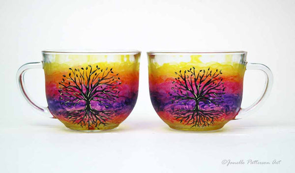 Tree of Life Hand Painted Glass Mug - Janelle Patterson Art