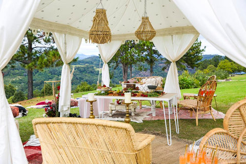 exotic soirees styled setup with tents, rugs and cushions for hire