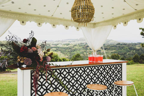 service bar and luxury cabana styled for a wedding by exotic soirees