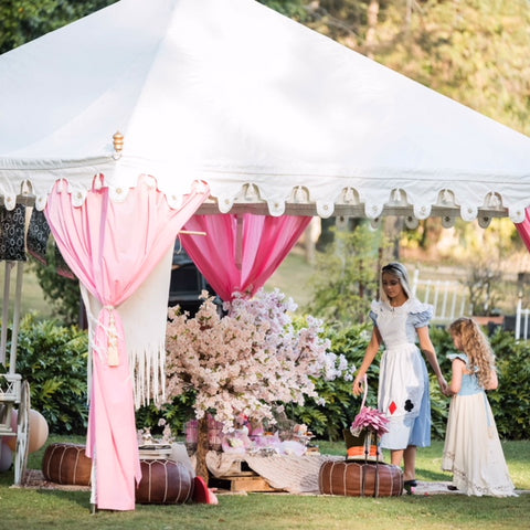 mad hatters tea party with luxury pink marquee tent for hire by exotic soirees in brisbane