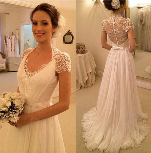 Lace Back Wedding Dress With Buttons Flosluna Flosluna