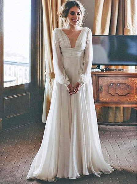 simple long sleeve wedding gown