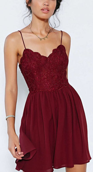 spaghetti strap maroon dress