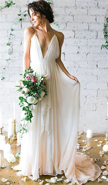 Simple Chiffon Beach Wedding Dress Long Maxi Dress White Flosluna