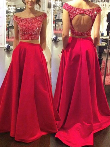 two piece off shoulder prom dress