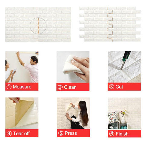 10 Pack | White Foam Brick Peel And Stick 3D Wall Tile Panels - Covers 58sq.ft