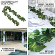 8ft | Green UV Protected Artificial Silk Ivy Leaf Garland Vine, Outdoor/Indoor