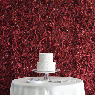 11 Sq ft. | 4 Panels 3D Silk Rose & Hydrangea Flower Wall Mat Backdrop | Burgundy