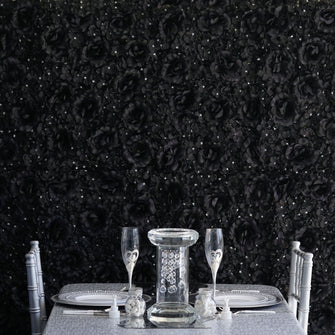 11 Sq ft. | 4 Panels 3D Silk Rose & Hydrangea Flower Wall Mat Backdrop | Black