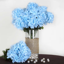 4 Bushes | Light Blue Artificial Silk Chrysanthemums | 56 Faux Flowers