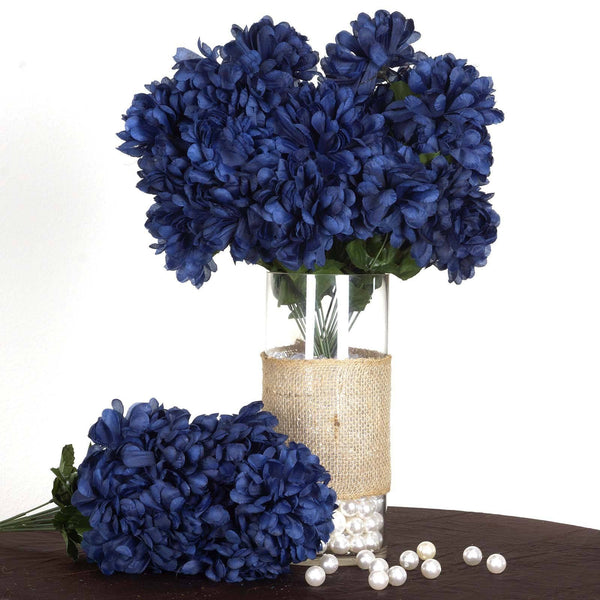 4 Bush 56 Pcs Navy Blue Artificial Silk Chrysanthemum Flower Bridal Bouquet Wedding Decoration