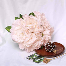 5 Flower Head Bouquet | Blush/Rose Gold Artificial Silk Peonies Spray Bush