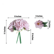 5 Flower Head Bouquet | Dusty Rose Artificial Silk Peonies Spray Bush