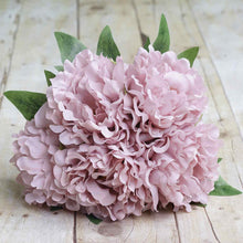 5 Flower Head Bouquet | Dusty Rose Artificial Silk Peonies Spray Bush#whtbkgd