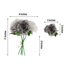 5 Flower Head Bouquet | Gray/White Artificial Silk Peonies Spray Bush