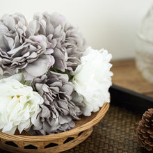 5 Flower Head Bouquet | Gray/White Artificial Silk Peonies Spray Bush#whtbkgd