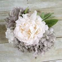 5 Flower Head Bouquet | Beige/Dusty Rose Artificial Silk Peonies Spray Bush#whtbkgd