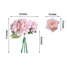 5 Flower Head Bouquet | Pink Artificial Silk Peonies Spray Bush