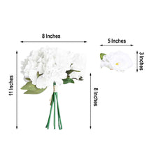 5 Flower Head Bouquet | White Artificial Silk Peonies Spray Bush