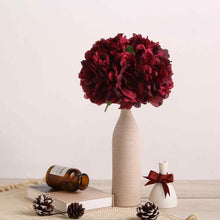 5 Flower Head Bouquet | Burgundy Artificial Silk Peonies Spray Bush