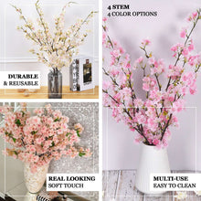 4 Bushes | 40inch Tall Pink Artificial Silk Cherry Blossom Flowers, Branches