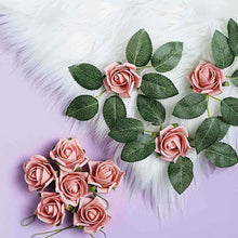 24 Roses | 2inch Dusty Rose Artificial Foam Flowers With Flexible Stem & Leaves