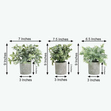 3 Plant Set | 9inch Mini Potted Artificial Eucalyptus, Rosemary & Boxwood Faux Planter Collection