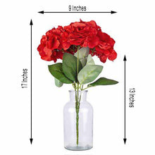 5 Bushes | Red Artificial Silk Hydrangea Flowers, Faux Bouquets