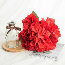 5 Bushes | Red Artificial Silk Hydrangea Flowers, Faux Bouquets