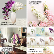 4 Stems | 41inch Tall Lavender Artificial Silk Hydrangea Flower Branches