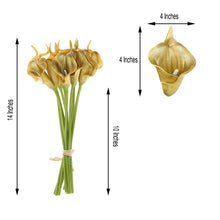 10 Stems | 14inch Metallic Gold Artificial Poly Foam Calla Lily Flowers