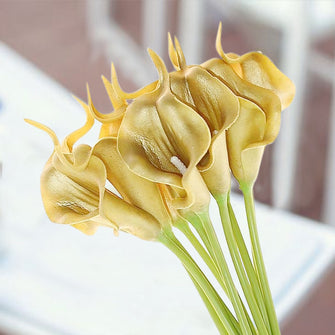 10 Stems | 14inch Metallic Gold Artificial Poly Foam Calla Lily Flowers