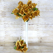 24 Bushes | 13inch Stems Gold Artificial Full Bloom Rose Flower Bouquets