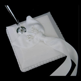 Satin White & Silver Calla Lily Design Event Guest Pen Holder Set