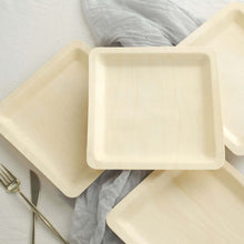 25 Pack | 9inch Eco Friendly Poplar Wood Square Dinner Plates, Disposable Picnic Plates