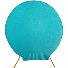 7.5ft Turquoise Shimmer Fitted Round Wedding Arch Cover Metallic Glittered Spandex Round Backdrop