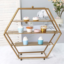 21Inch Matte Gold Metal 3-Tier Cupcake Stand, Hexagon Dessert Holder, Appetizer Display