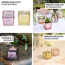 2inch Square Blush/Rose Gold Mercury Glass Candle Holders, Votive Glittered Tealight Holders