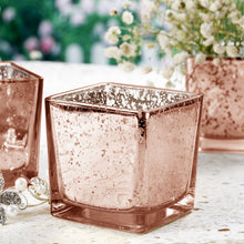 2inch Square Blush/Rose Gold Mercury Glass Candle Holders, Votive Glittered Tealight Holders