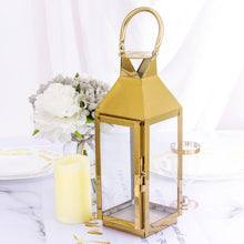 14inch Gold Crown Top Stainless Steel Candle Lantern Centerpiece Outdoor Metal Patio Lantern