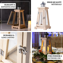 14inch Rustic Wood & Glass Patio Candle Lantern Centerpiece, Outdoor - Metal Top European Style